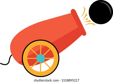 Red cannon, illustration, vector on white background.
