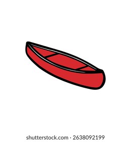 Red canoe floats quietly on white background scene