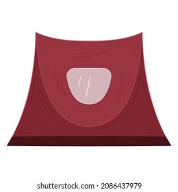 A red canvas tent for sleeping and relaxing tourists, athletes, travelers outside. A small waterproof tent for protection from wind, rain. Vector icon, flat, cartoon, isolated