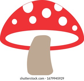 Red cap mushroom vector decal. Brown stalk and white dots. Very cute forest fairy gnome theme.
