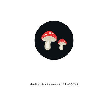 Red Cap Mushroom Vector. Fungi Logo Icon. Shroom Sticker. Wild Forest Mushroom – Botanical, Nature Icon Illustration. Magic Toadstool Clipart. Cartoon Mushroom Flat Design. Fantasy Psychedelic Art.