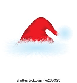 Red cap with realistic fur - for Santa Claus, Father Frost - isolated on white background - vector art illustration.