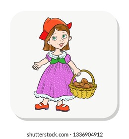 red cap sticker. Cartoon cute character to a children's fairy tale.
