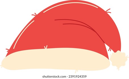 Red Cap with white pompon of Santa Claus isolated on white background. Illustration of Santa Claus hat in flat style,icon