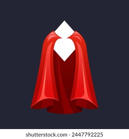 Red Cape With Frame. Crimson Superhero Cloak, Flowing With Power And Mystery, With A Rhombus Shaped Emblem