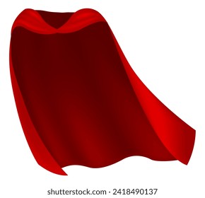 Red cape. Realistic draped scarlet cloak. Silk and velvet textile, drapery fabric, masquerade and carnival cloth, superhero autofit, flying super hero costume, luxury robe, 3d vector element