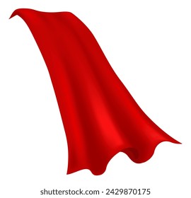 Red cape. Realistic draped scarlet cloak isolated on white background. Masquerade and carnival mantle costume. Drapery velvet luxury cloth. Royal wavy curtain, elegant satin vector element