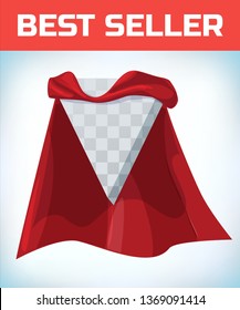 Red cape. Super hero cloak. Superhero cover. Cartoon carnival clothes. Female superhero. Woman heroine. Female power. Power sign. Leadership concept. Superhero icon. Business equality. triangle logo