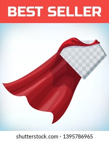 Red cape. Super hero cloak. Superhero cover. Cartoon carnival clothes. 
