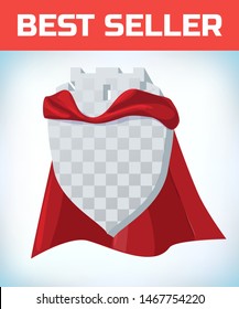 Red cape. Super hero cape. Red super cloak. Leadership concept. Leadership sign. Power sign. Superhero icon fortress logo.