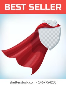 Red cape. Super hero cape. Red super cloak. Leadership concept. Leadership sign. Power sign. Superhero icon fortress logo.