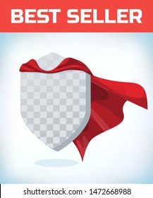 Red cape. Super hero cape. Red super cloak. Character hero logo. vector illustration. Power sign. Superhero icon. shield logo.