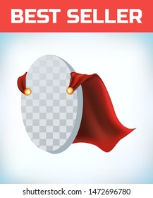Red cape. Super hero cape. Red super cloak. Character hero logo. Manager leader. Leadership concept. Leadership sign. Business superhero vector illustration. Power sign. Superhero icon. ellipse logo