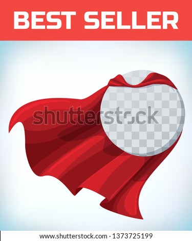 Red cape. Super hero cloak. Superhero cover. Cartoon carnival clothes. Female superhero. Woman heroine. Female power. Power sign. Leadership concept. Superhero icon. Business equality. Circle logo