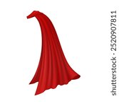 Red cape superhero satin cloth, superpower cloak waving in wind, hero accessory. Vector magic cover cartoon icon. Mantle costume, magic flowing and flying carnival vampire clothes