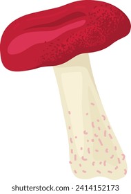 Red capped mushroom with white stem, dots on stalk, cartoon fungus. Edible mushroom, organic food, nature theme vector illustration.