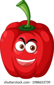 Red capsicum cartoon character with happy face expression on white background illustration