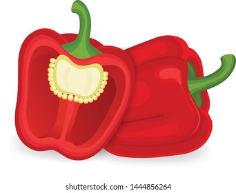 Red capsicum with half red capsicum (bell pepper) Vector illustration