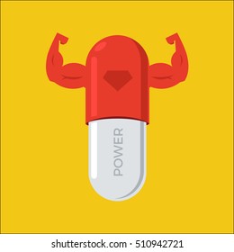 Red capsule posing with muscle arm