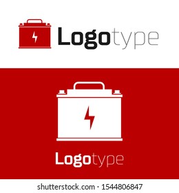 Red Car battery icon isolated on white background. Accumulator battery energy power and electricity accumulator battery. Lightning bolt. Logo design template element. Vector Illustration