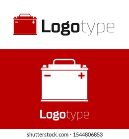 Red Car battery icon isolated on white background. Accumulator battery energy power and electricity accumulator battery. Logo design template element. Vector Illustration