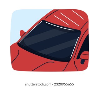 Red car black mirror concept. Vehicle and automobile, transport. Tuning and modernization. Car service and presentation. Cartoon flat vector illustration isolated on white background