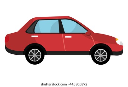 red car with black wheels side view over isolated background, vector illustration
