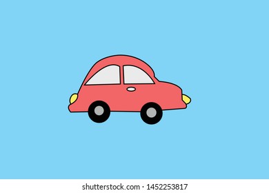 Red car with blue background
