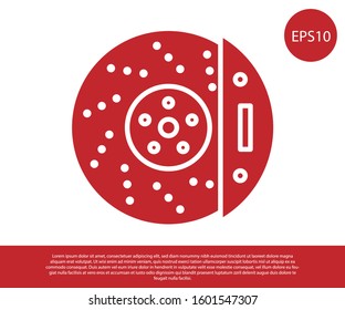 Red Car brake disk with caliper icon isolated on white background.  Vector Illustration