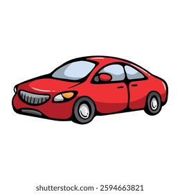 Red car. Bright vector illustration for sticker, book, print, icon. Isolated image on white background