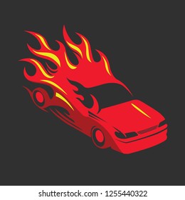 Red car burned vector illustration isolated in black
