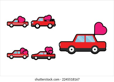 Red Car Carrying Valentine Hearts