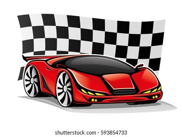 Red car and checkered flag.