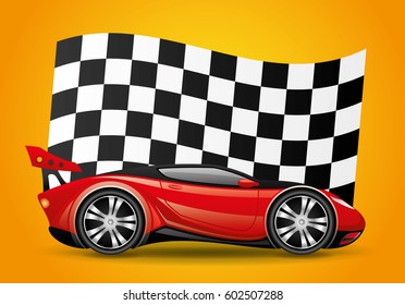 Red car and checkered flag.