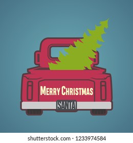 Red car with a Christmas tree
