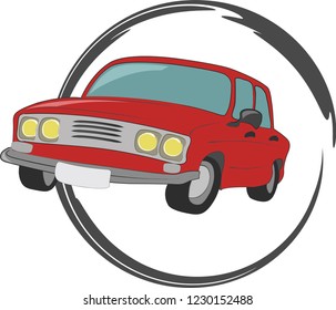 Red Car with a circle, isolated