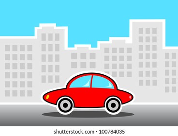 Red car in city