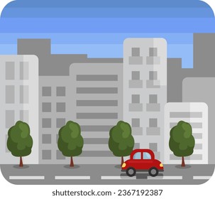 Red car in city, illustration, vector on a white background.