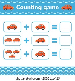 Red car. Counting Game for Children card. Bright vector illustration