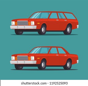 Red car in different bodies. Flat style - stock vector.