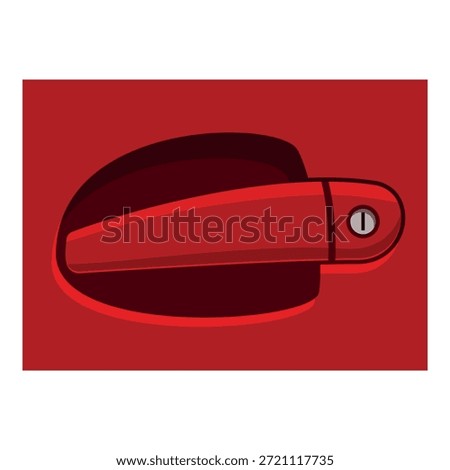 Red car door handle slightly open, showing the keyhole, on a red background
