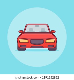 Red car flat line icon. Vector illustration.