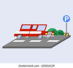Red Car Flat Skew Icon