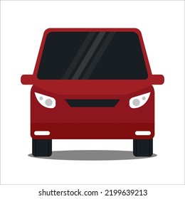 Red car flat style front view, vector illustration