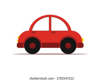 red car, flat vector image of baby toy car on a white background