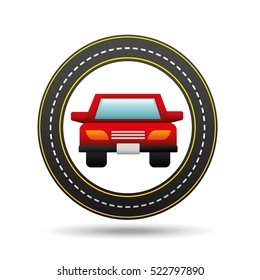 red car front circle road way design vector illustration eps 10