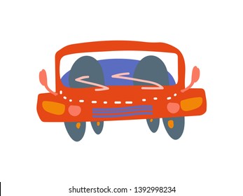 Red Car Front View Cartoon Vector Illustration