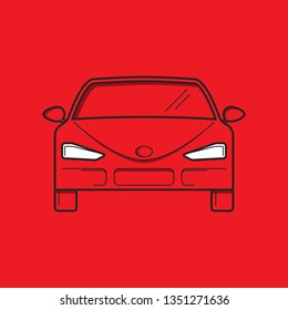 Red car, front view. Flat design. Vector illustration EPS 10 
