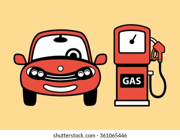 Red car front view icon and a red gasoline pump.