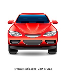 Red car front view isolated on white photo-realistic vector illustration
